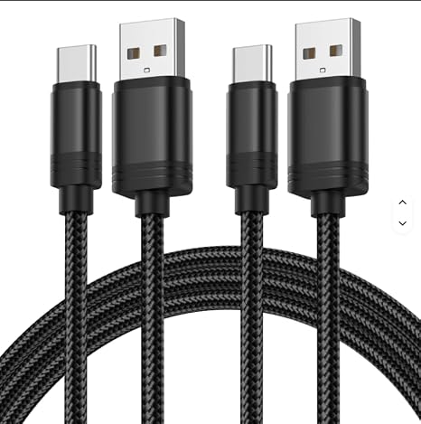 3 M Metre Nylon Braided USB-A to USB-C Cable, Fast Charging 2.4A, Data Transfer Support, Black SINGLE