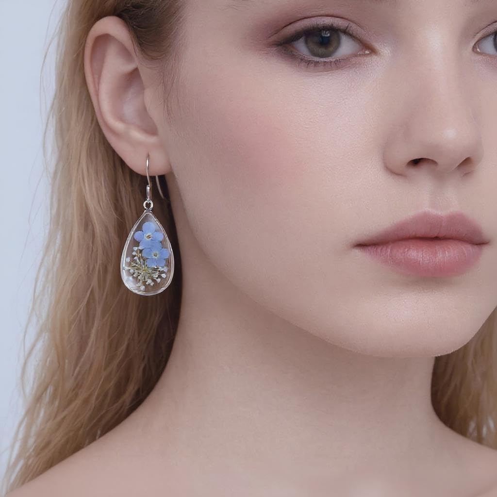 handmade Forget-Me-Not Earrings - Hypoallergenic Pressed Flower Dangle Earrings for Women, Ideal Gifts for Mother/Daughter/friend - Image 5