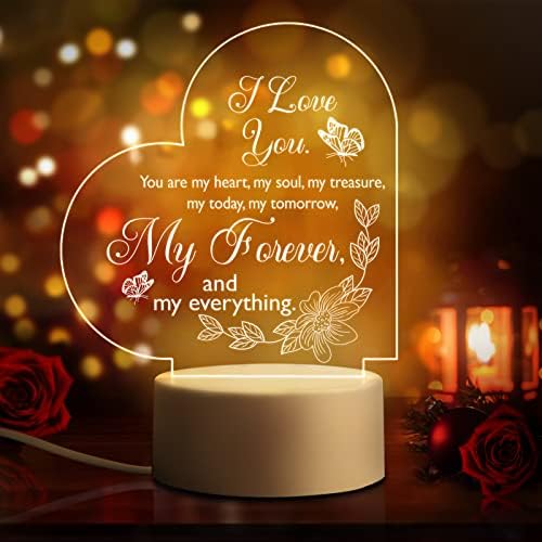 BaubleDazz Romantic Gift for Her, Him, Husband, Wife Birthday Gifts Ideas, Christmas Gifts, Anniversary, Birthday Gifts for Girlfriend, Boyfriend, Engraved Night Light, USB Powered (Heart)