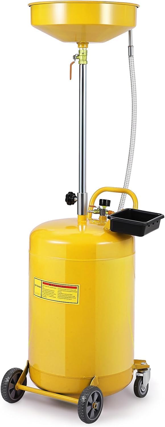 20 GallonWaste Oil Drain Tank, Portable Oil Lift Drain Pan, Waste Oil Drain Container, Air Operated Drainer, Fluid Fuel Drainage Adjustable Funnel Height,Pressure Regulating Valve,Wheel
