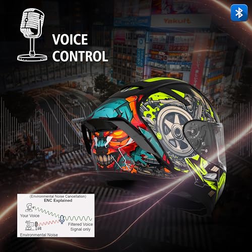 Image of Steelbird SBH-32 Trickster Bluetooth ISI and Dot Certified Full Face Helmet for Men and Women with Inner Smoke Sun Shield