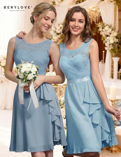 Image of BeryLove Womens Boat Neck A Line Sleeveless Lace Formal Homecoming Dress | Short Dress With Ruffle Hem, Sparkly Design Ideal For Wedding Guest,Bridesmaid Cocktail Prom & Evening Party Events