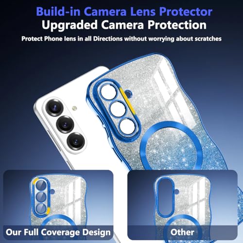 Meshine for Galaxy S26 Plus Case,[Compatible with MagSafe][Built-in Camera Lens] Magnetic Curly Wavy Frame Shockproof Shiny Cute for Women Girls Cover for Samsung Galaxy S26 Plus,Glitter Deep Blue - image 4