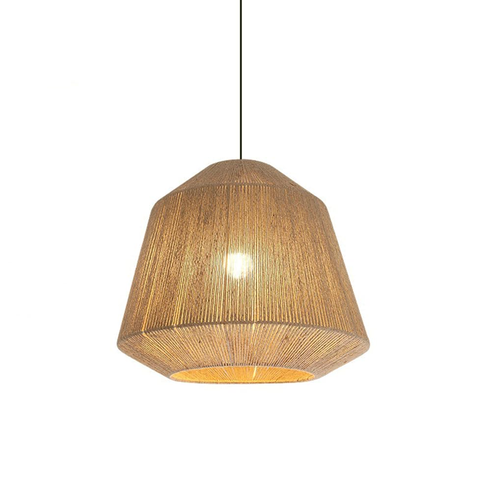 CHUNGYANG Bedroom Decorative Hemp Rope Lamp Fixture Handcrafted Woven Pendant Light for Guesthouses Bars Living Rooms Vintage Japanese Style Home Hanging Pendant Lighting with Hemp Rope Lampshade