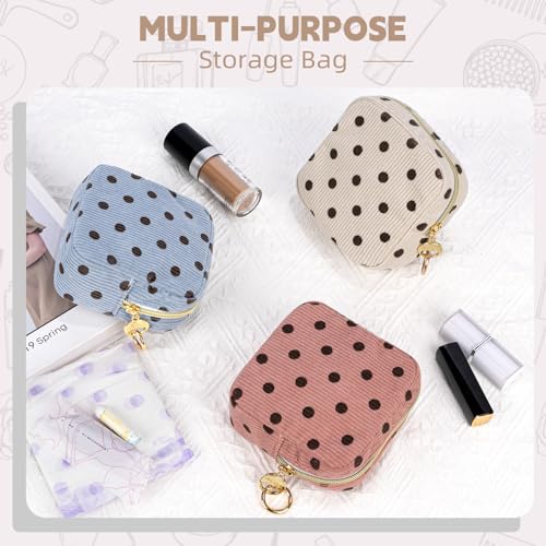 Image of Period Bag for Teen Girls, Corduroy Cute Sanitary Napkin Storage Bag, Menstrual Pad Pouches Tampon Holder for Purse (Beige-Polka Dots)