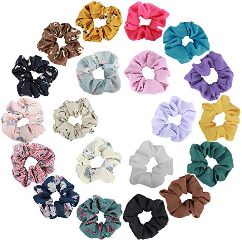 Racksoy 20Pcs Chiffon elastische Haarbänder Haargummi Haargummi Pferdeschwanz-Halter Haargummis für Haargummis für Frauen oder Mädchen - Gummiband Blume Farben & Feste Farben Pro 10St