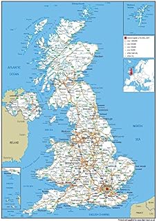 Road Map of The UK - Size A2-59.4 x 42cm - Paper Laminated