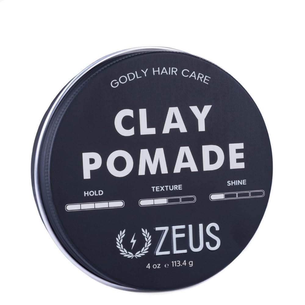 ZEUS Clay Pomade for Men, Matte Finish, Water Soluble & Extra Firm Hold Hair Styling Clay Pomade – MADE IN USA (4 oz.)