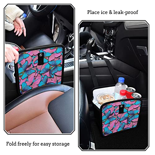 Image of Pink Blue Butterfly Car Trash Can Foldable Hanging Car Trash Bag Bin Auto Garbage Can Leak-Proof Car Organizer(Large) (g301180671p857c913s2022)