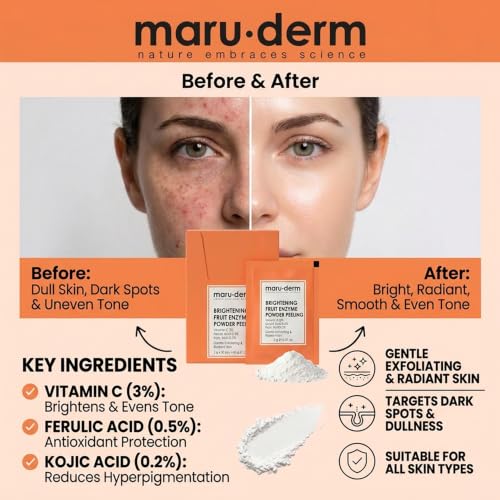 Maruderm Brightening Fruit Enzyme Powder Peeling - Gentle Exfoliating Face Cleanser for Dark Spots with Vitamin C - Uneven Skin Tone & Brighter Looking Skin - Powder Formula for Easy Use - 60g - Imagem 4