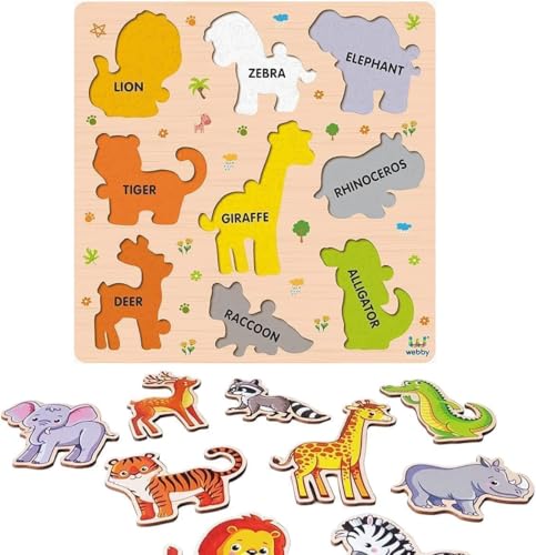 Image of Webby Wooden Animals Montessori Educational Pre-School Puzzle Board Toy For Boys And Girls, Kid