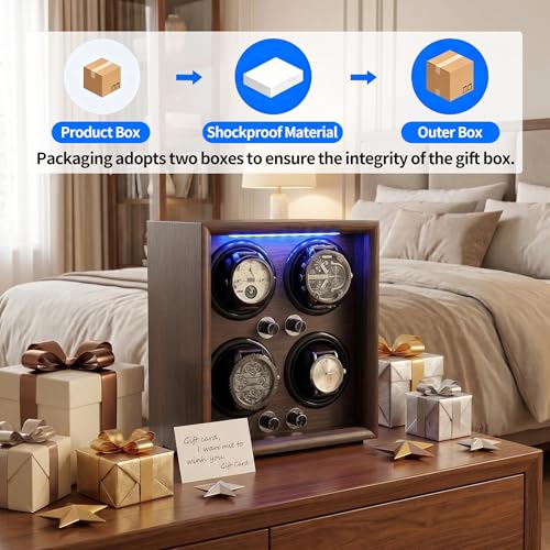 Image of Oryx Watch Winder for 4 Automatic Watches, Rotating Watch Box LED Light