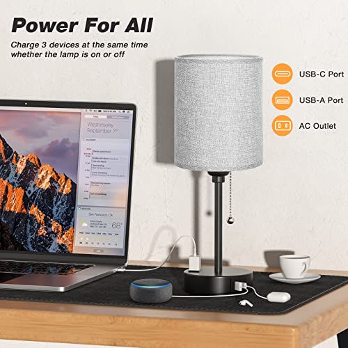 Image of Small Bedside Table Lamp for Bedroom - Desk Lamp with USB Ports for Dorm