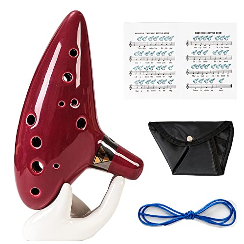 Mulucky Ocarina 12 Tones Alto C with Song Book Display Stand Neck Cord - Red Brown