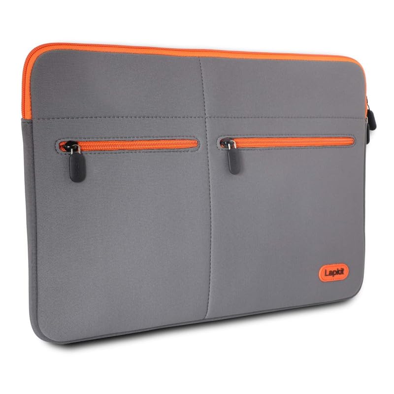 Image of Lapster rebranded Neoprene Laptop Sleeve in Black, Suitable for Laptops /MacBooks up to 14.1 Inches, Features Wrinkle-Free, Padded, and Waterproof Design - Ideal for Men and Women-Grey