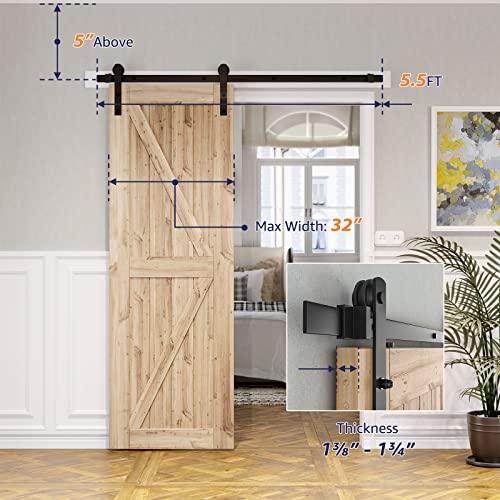 Image of SMARTSTANDARD 5.5ft Sliding Barn Door Hardware kit, Fit 30-33 inch W Doorpanel