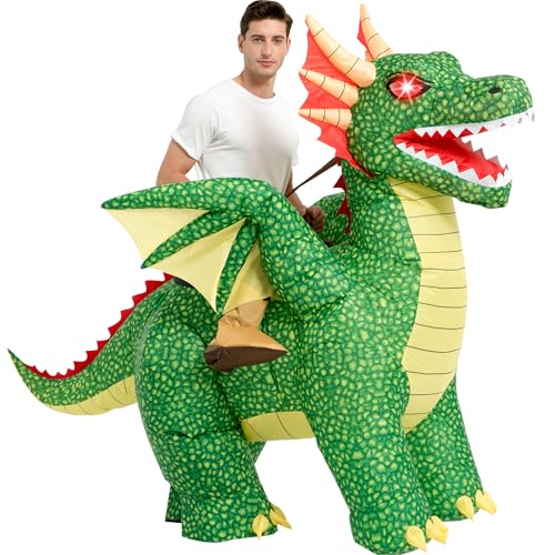 One Casa Halloween Inflatable Costume Adult Blow Up Light Eyes Dragon Suit Men Women (72INCH)