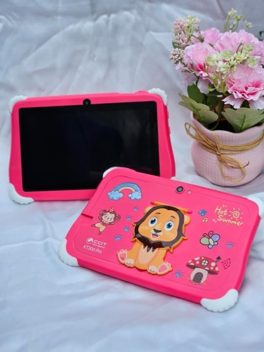 Image of Kids Tablet for Children, 7-inch Educational Learning Device, Pink Protective Case with Cartoon Design, Android Compatible