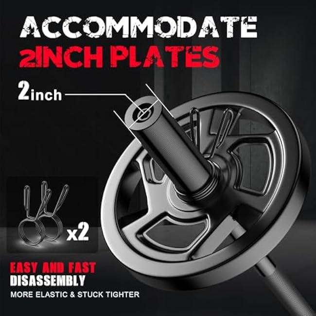 Olympic Barbell Bar 55, 2In-Weight Lifting Bar Standard Straight Barbell Bars for Bench Press/Hip Thrusts/Biceps/Lunges/Squat/Strength-Training Home Gym Weight Bar, 2 Collars(500lb Capacity)