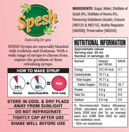 Image of SPESH Rose Syrup 750 ML | Premium Instant Refreshing Drink | Ready to Mix With Water, Milk, Ice Creams, Faloodas, Mock Tails, Desserts & Sweets
