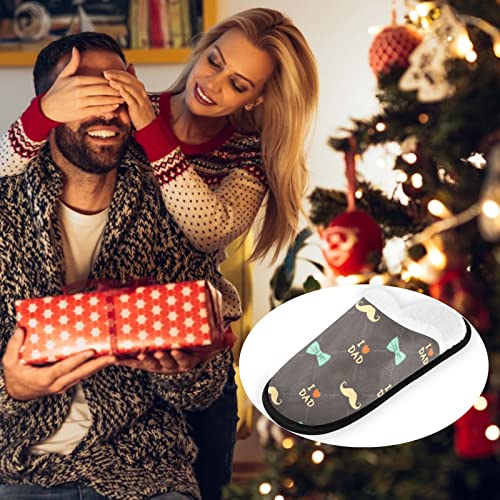 visesunny Happy Fathers Day Bow Mustache I Love Dad Cozy Fuzzy Mens Womens Memory Foam House Slippers Plush Fleece Indoor Outdoor Slipper2