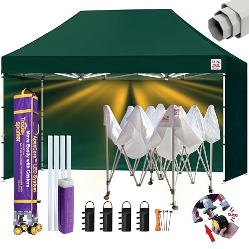 Image of Tradesparker 8x12 Pop Up Tent with Sidewalls,Commercial Movable Canopy ApexCore LED & Rugged Casters-Instant Easy Setup Shelter Canopies,Weight Bags&Stakes for Outdoor Events(Forest Green)
