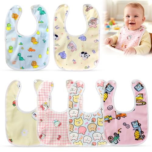 GLUN® Waterproof Premium Baby Bibs 6 Pieces Set, Colorful Printed Feeding Bibs for Kids & Toddlers 8–24 Months, Durable & Washable