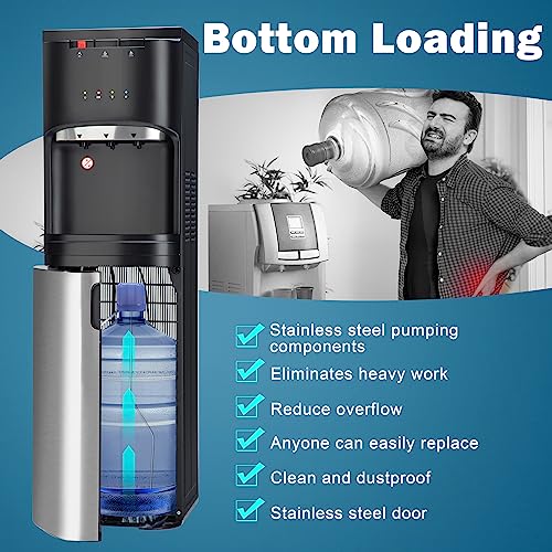 Image of Euhomy Bottom Loading Water Cooler Dispenser, Self Cleaning Stainless Steel Water Cooler for Home, Office, Living Room, 3 or 5 Gallon Bottle, 3 Temperature Settings, Black