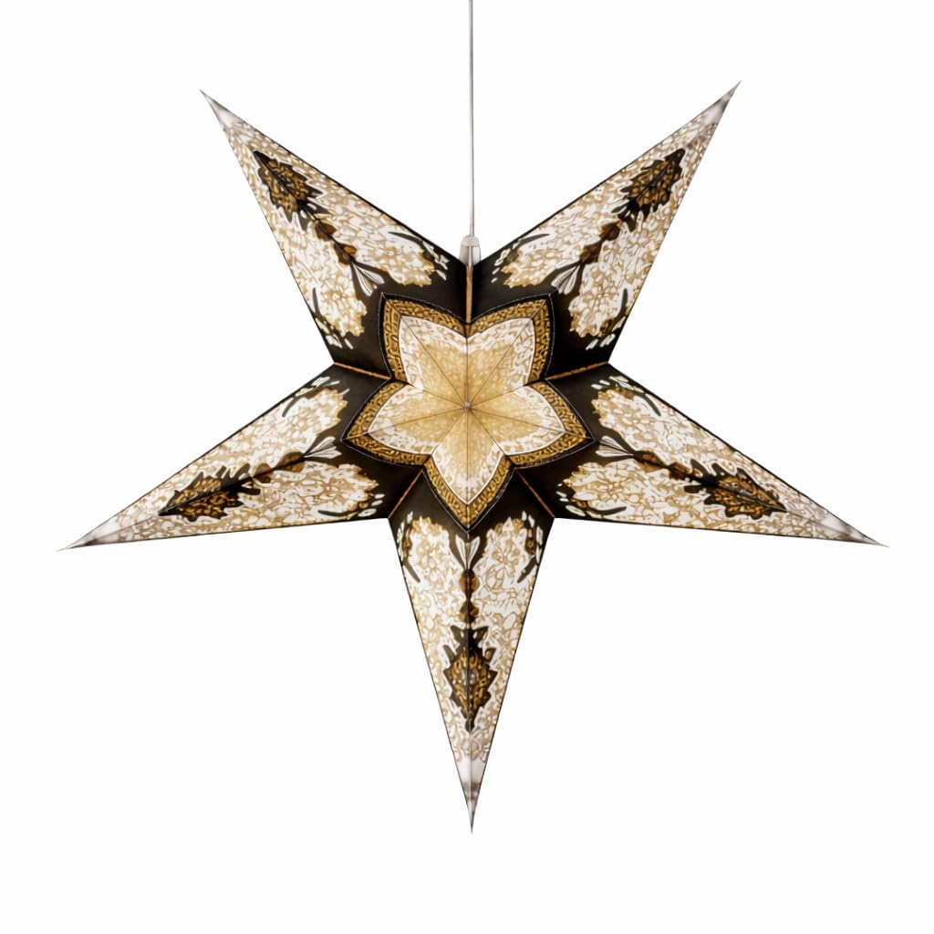 YEPSIO Lantern Lampshade Paper Star Light Shades Large 60cm Hanging Decorations for Christmas Wedding Home Decoration Birthday Party Foldable 5 Pointed Star (Glitter B;ack, Golden, Brown) โ image 1