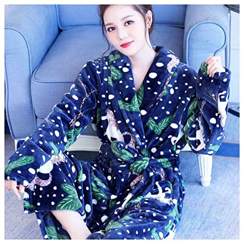 LIUZIXI Damen Morgenmantel Roben - Herbst Winter Flanell Bademantel Dicke Warme Mode Pferd Kimono Nachtwäsche - Casual Langarm Nachthemd Loungewear,Blau,L Cover