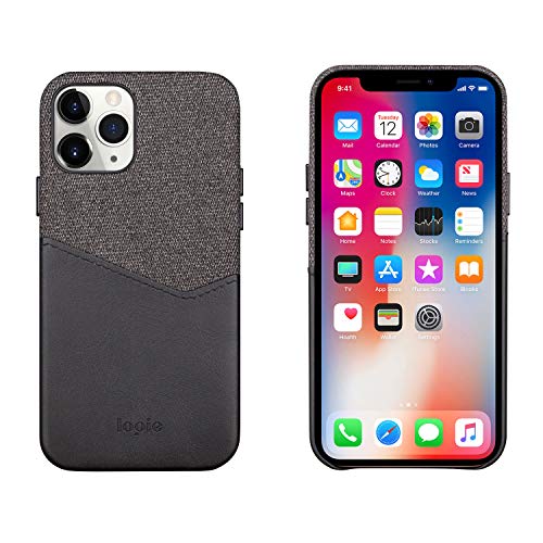 Lopie Slim Card Case Compatible With Iphone 12 Pro Max (6.7"), [Sea Island Cotton Series] Phone Case With Card Holder, Fabric Protection Cover With Leather Card Slot Design, Black #TOP6