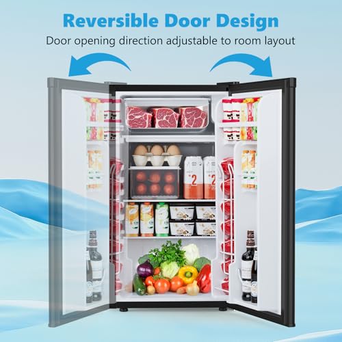 Image of COWSAR 3.2 Cu.ft Mini Fridge with Freezer, Compact Dorm Refrigerator with Reversible Single Door, Adjustable Thermostat, Energy Saving, Perfect for Office, Dorm, Bedroom, Home, Black