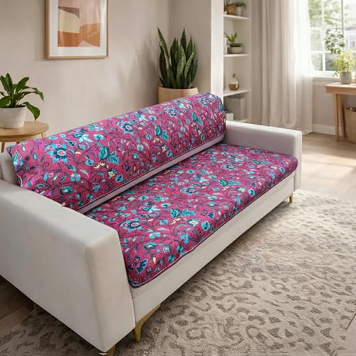Image of Homerz Premium 6 (3+2+1) Seater Velvet Sofa Panel Cover with Digital Prints | Anti-Slip Backing (Lalbagh, 6 (3+2+1) Seater with Back)