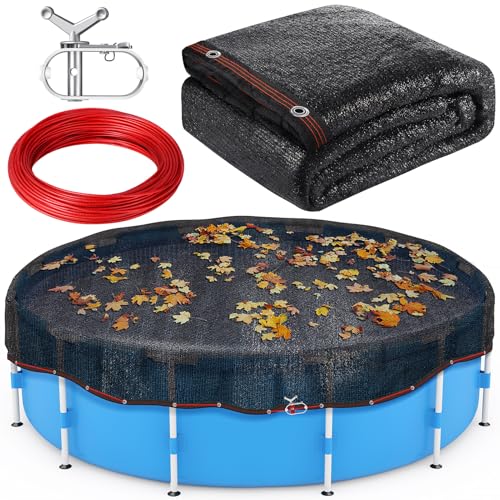 27.8 Ft Round Leaf Cover for Above Ground Pool, Durable Black Safety Screen Mesh Tarp Cover with