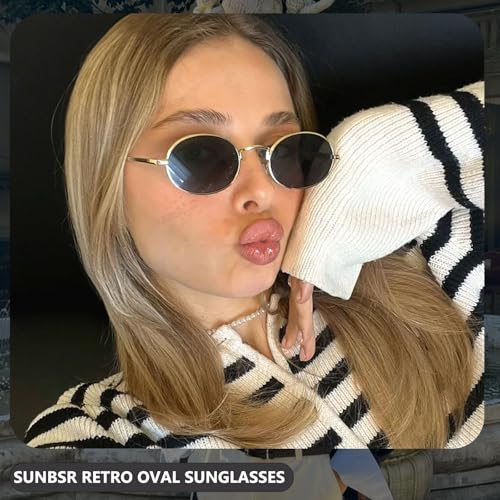 Retro Oval Sunglasses for Women Men 90s Trendy Small Round Gold Sun Glasses Fashion Narrow Metal Frame Shades3