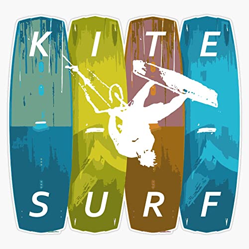 Die-cut vinyl sticker of a kitesurfer under a kite, shown on a white background