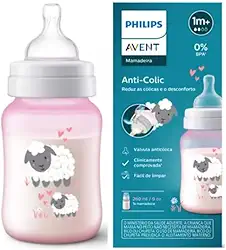 Mamadeira Anti-Colic Philips Avent 260ml Rosa Decorada Ovelha SCY121/05