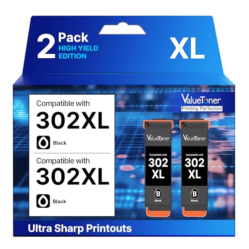 Image of Remanufactured for Epson 302XL Compatible with 302 Ink Cartridges Multipack | for 302XL 302 Black Ink Cartridges to use with Expression Premium XP-6100 XP6100 XP-6000 XP6000 Printer (Black, 2 Pack)