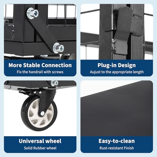 Garvee Heavy Duty Platform Truck Cart with Cage,39 x 24in Hand Moving Cart 2000LBS Capacity Multi-Functional Cage Carts with Basket for Warehouse Luggage Moving,Black by Garvee - Image 5