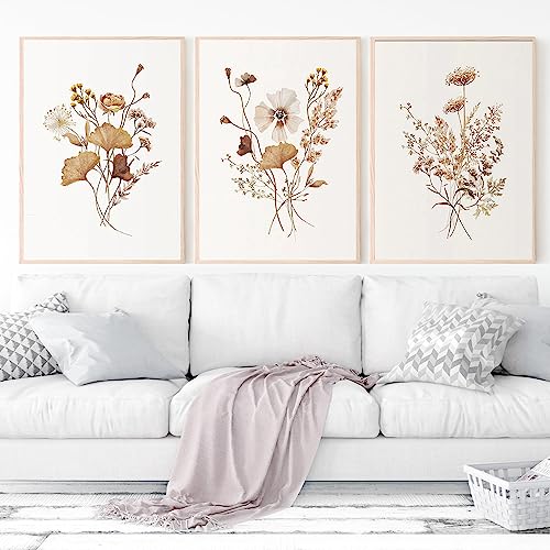 Affiche Abstraite Fleurs Toile 3PCS pour Habiller un Mur Vide sans Surcharger le Salon