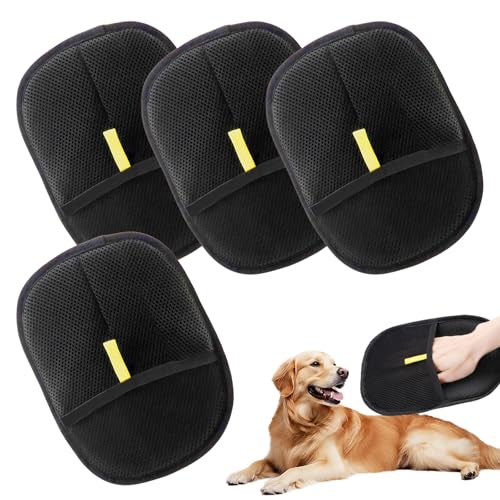GMHLLES 4Pcs Pet Grooming Gloves Pet Hair Removal Glove Electrostatic Fur Remover for Furniture, Clothing & Bathin