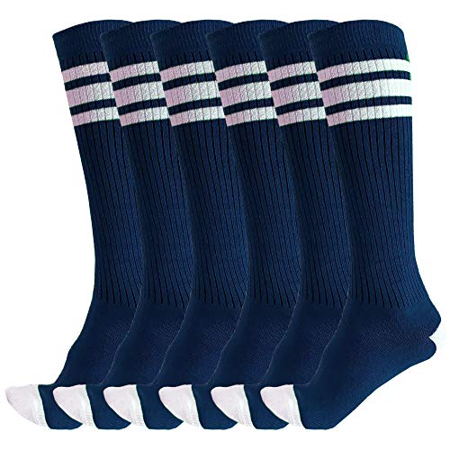 Image of 3 Pairs of juDanzy Knee High Boys or Girls Stripe Tube Socks for Soccer, Basketball, Uniform and Everyday Wear