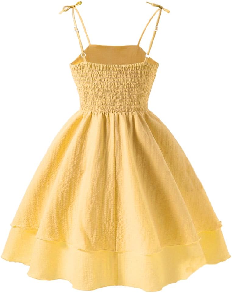 IBTOM CASTLE Girls Summer Spaghetti Straps Smocked Ruched A Line Swing Dress Flowy Double Layered Tween Girl Party Dresses - Image 3