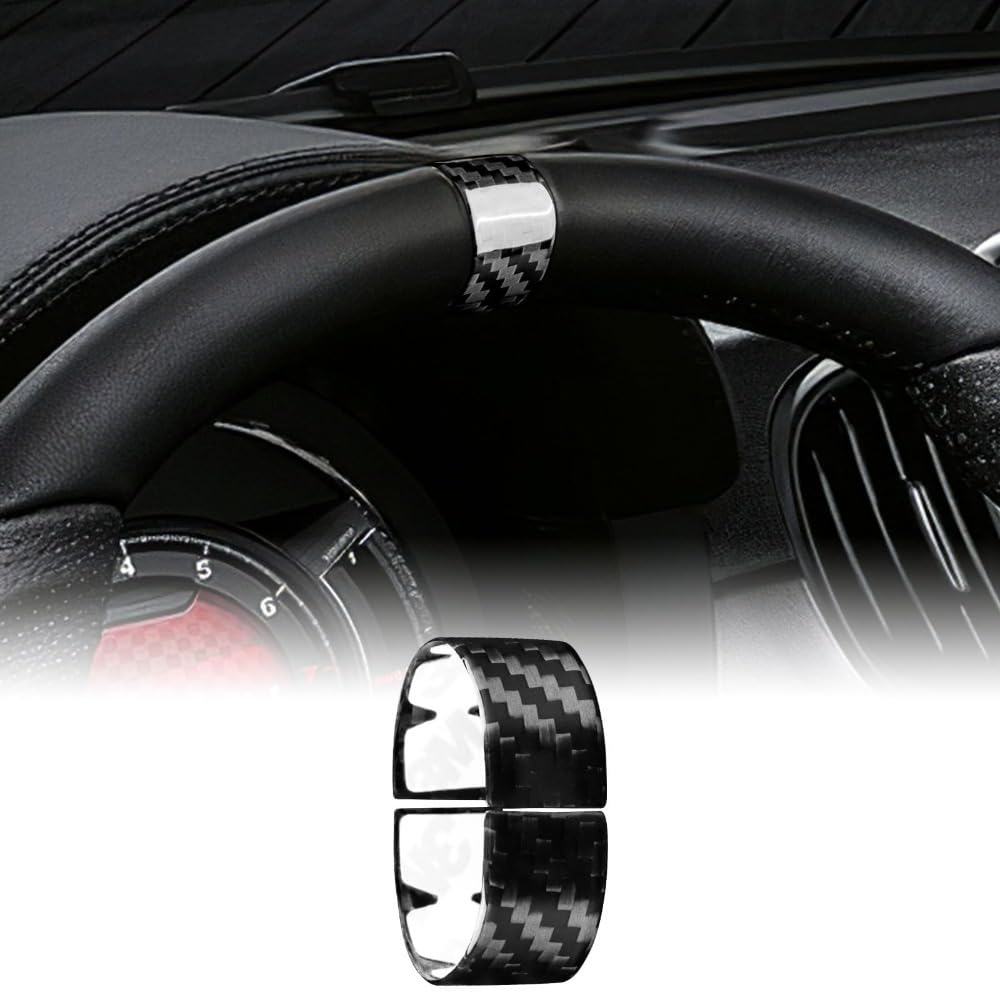 GIOPSQ Fit for Fiat 500, Abarth 595, 595C 2020-2023 Hard Carbon Fibre Steering Wheel Decoration Ring Cover, Interior Trim Sticker, Interior Accessories rewr/Black/A