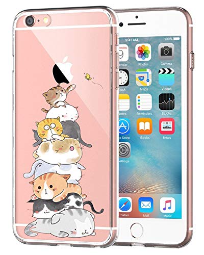 Caler Coque Compatible / Remplacement pour IPhone 6 Plus/6S Plus Coque Transparent Mince Ultra Soft TPU Protection Parechocs Antislip Couvercle Panda Koala Chat (6) Cover