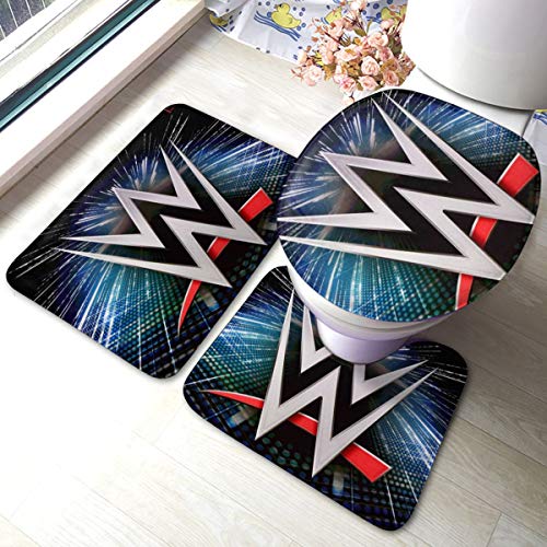 WWE Bath Mat 3 Piece Rugs Set Bathroom Carpet Set Soft Anti-Skid Pads Bath Mat + Contour Pads + Toilet Lid Cover, Absorbent Carpet Bath and Mat Anti-Slip Pads Set