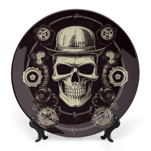 Plato decorativo de cerámica de calavera personalizada con soporte vertical 2