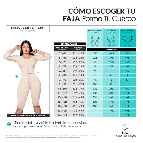 Forma Tu Cuerpo, Fajas Colombianas, Medium Compression, Bodysuit Knee with Bra, Sleeves, Center Clasps. (Ref. 018)2