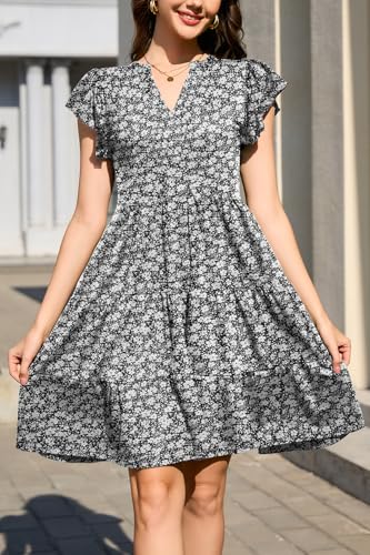 Image of nclook Womens Summer Casual Dresses V Neck Short Sleeve Mini Dress with Pockets