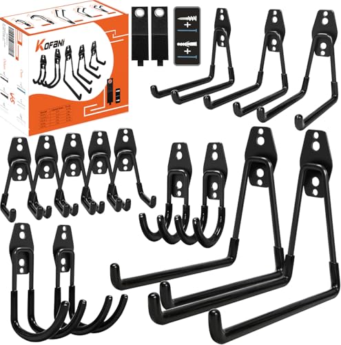 KOFANI Steel Garage Storage Hooks - 16 Pack Anti-Slip Coating, Heavy Duty Wall Mount Hooks for Hanging Bike, Ladder, Garden Tools